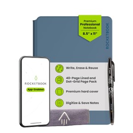 Rocketbook - Pro Smart - Cuaderno reutilizable, letra de 8.5 x 11, azul | Páginas intercambiables alineadas y punteadas, para reuniones d...