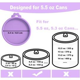 Comtim Cat Food Can Covers Lids for 5.5 oz Cans, 2 Pack Silicone Cat Food Can Lids for 5.5 oz 5.3 oz Cans...Pet Food Can Covers Reusable Can Toppers Savers for Wet Food (Lilac purple)