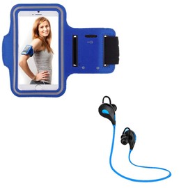 Sports Kit for Motorola Moto E6 Plus Smartphone Headphones Bluetooth Sport + Armband Running T6 (Blue)