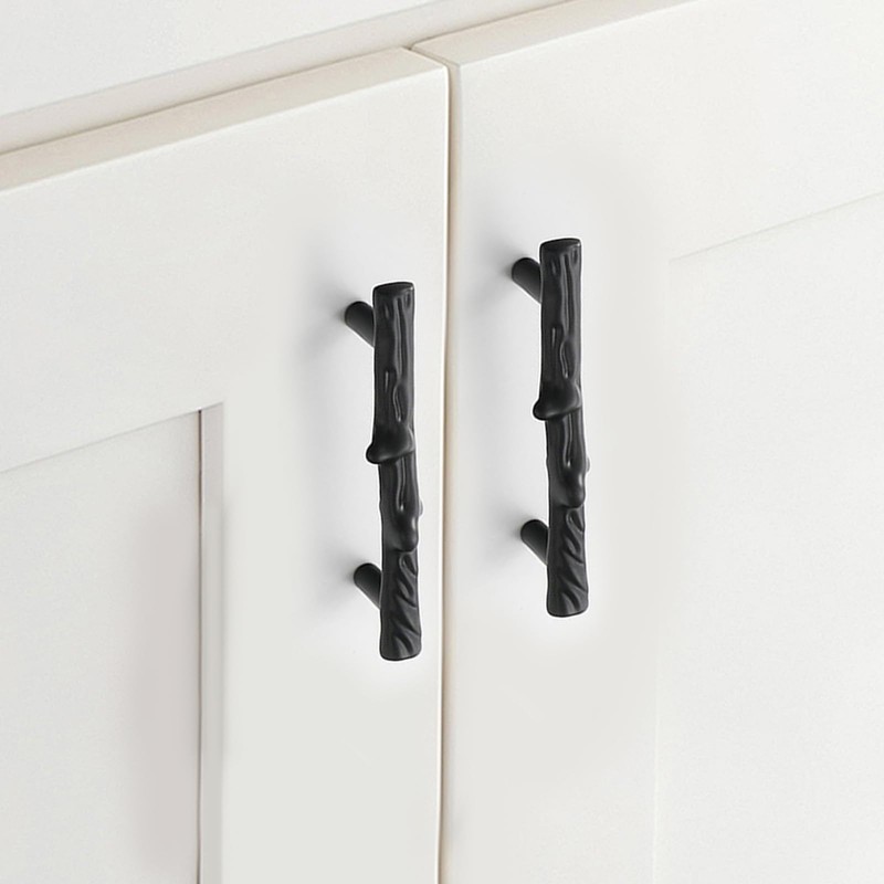 Huyfoig 3 Inch Cabinet Pulls, Black Tree Branch Cabinet Handles,