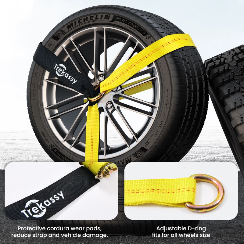 TREKASSY 4 Axle Strap Car Wheel Net Ratchet Tie Down