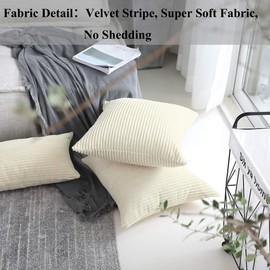 Home Brilliant Striped Velvet Corduroy Euro Throw Pillow Sham Large Cushion Cover for Chair, 24 x 24 inch (60cm), Cream Cheese