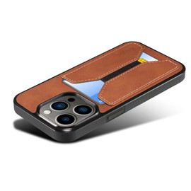 Kowauri - Funda para teléfono 14 Pro, piel sintética con ranura para tarjeta de crédito, funda protectora ultra delgada para teléfono 14 Pro 2023 (café)