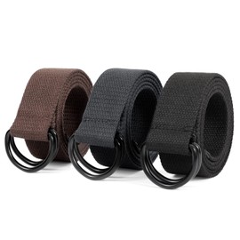 JASGOOD Men&Women Canvas Belt Web Fabric Casual Belt with Black Double D-ring 1 1/2" Wide Set of 3,Fit Waist Size 40-45 Inches,I-Black+Coffee+Grey