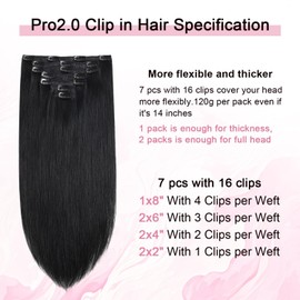 Sweetmet Pro2.0 Remy Clip in Extensions Real Human Hair Color #1 Jet Black Remy Clip in Hair Extensions Real Human Hair 18inch 120g Thick 7pcs Seamless for Women（#1-18inch）