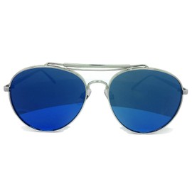 RAKOSTA c2947 Oversized Mirrored Retro Flat Aviator Women Men Vintage Sunglasses (BLUE, METAL FRAME)