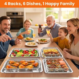 Xumilas Air Fryer Basket for Oven, 2 Set Stainless Steel Pan & Crisper Tray (15"x11" &12.8"x9.7") with 60 Parchment Papers, Family-Size Non-Stick Oven Basket for Baking Chicken, Fries, Dishwasher Safe