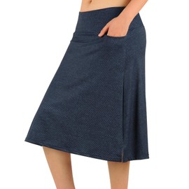 ANIVIVO Women's Skorts Knee Length, Modest Long Athletic Sports Casual Skirt with High Waisted Pockets(Dark Denim Blue,M)