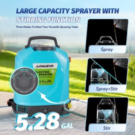 LANUEVA 5.28 Gal/20L Battery Powered Sprayer with Mixing System, 78-101 PSI Adjustable Electric Backpack Sprayer with Six Mist Nozzles&Telescopic Wand, Weed Sprayer for Lawn Garden Home Cleaning