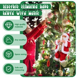 Electric Climbing Santa Claus on Rope Novelty Animated Climbing Santa Claus Figurines Christmas Plush Musical Moving Climbing Rope Santa Xmas Ornament for Decoration Gift