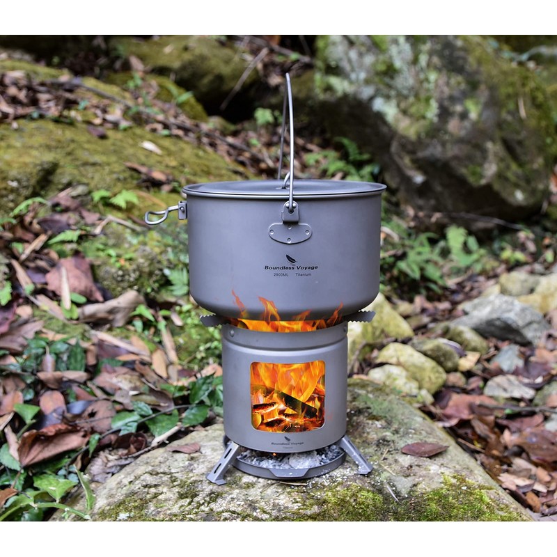 Boundless Voyage Outdoor Camping Titanium Wood Stove With Foldable Stands