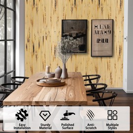 Bamboo Wall Panel for Interior Decoration Bamboo Pole Wrap Roll Natural Wainscoting Paneling Decorative Wall Slat Covering for Living Room, Kitchen, Bedroom, Office (48 Inch x 96 Inch, Light Burned)