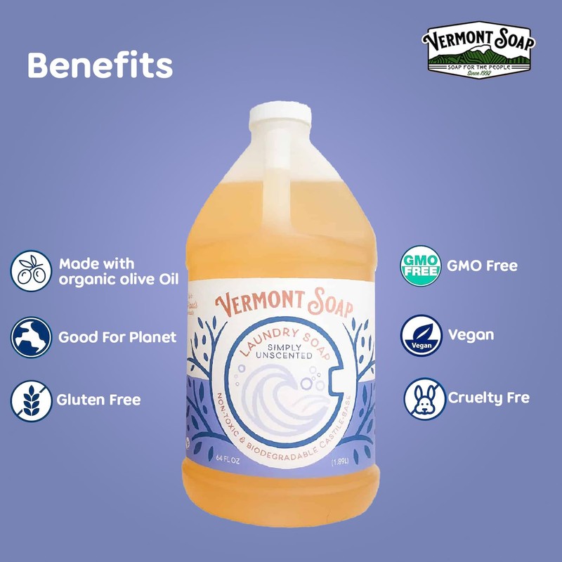 Vermont Soap Laundry Detergent, Laundry Soap, Natural Laundry Detergent Liquid,