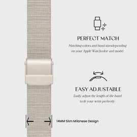 Diamooond Quick Release Slim Milanese Band, 14mm Stainless Steel Mesh (38MM 40MM 41MM, Starlight)