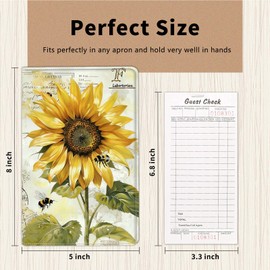 Server Book for Waitress, Cute Serving Books with Zipper Pocket, Leather Server Check Book Ticket Book Holder, Restaurant Waitress Accessories Server Booklet Organizer,Beautiful Sunflowerand Bees