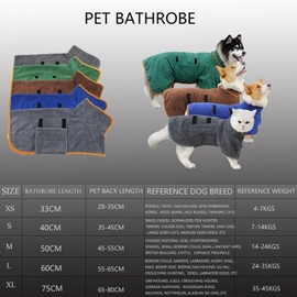 RYUREI Dog Drying Coat - Microfiber Pet Bathrobe, Super Absorbent Fast Drying Towel Robe With Adjustable Collar & Belly Strap for Dogs and Cats (Green, L 24-35KG)