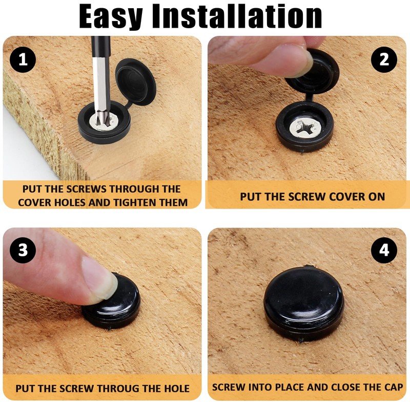 200 Pcs Plastic Screw Head Covers, Black Screw Caps, Fold