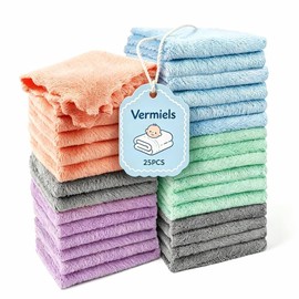 25 Pack Baby Washcloths, Microfiber Coral Fleece 7 x 9 Inch