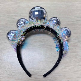 CAKURE Light Up Disco Ball Headband Silver Led 70s Hair Band Disco Hair Accessories for Women