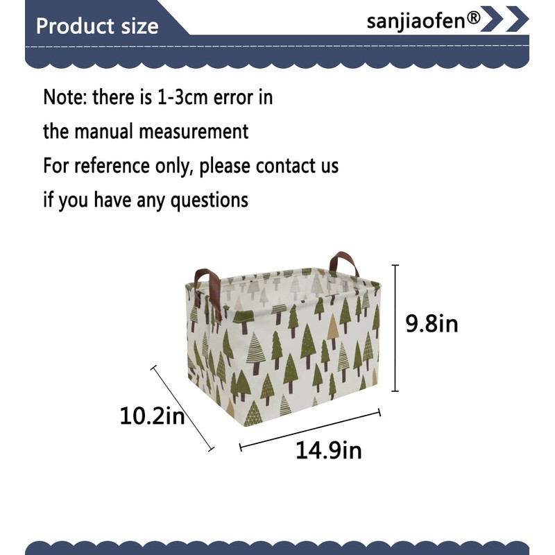 Sanjiaofen Rectangular Canvas Storage Bins,Waterproof Storage Basket,Collapsible Tree Organizer Bin