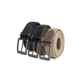 Redbridge Elastic Braided Belt Set of 3 with Metal Clasp - Flexible Fabric Belt in Set of 3, Black/Beige/Khaki