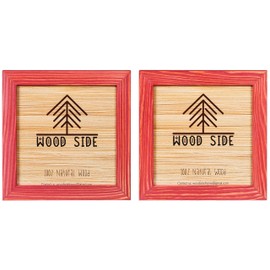Rustic Wooden Square Picture Frames 4x4 - Set of 2-100% Natural Solid Eco Wood with Real Glass for Wall Mounting and Tabletop Display Photo Frame - Red