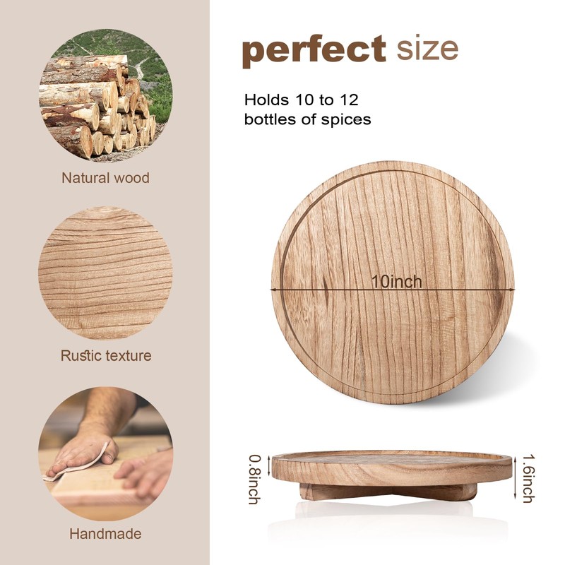 Round Decorative Tray Wood Bathroom Counter Organizer Farmhouse Kitchen Decor
