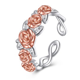 KZX Rose Flower Rings Rose Rings 925 Sterling Silver Rose Flower Ring Adjustable Wrap Open Jewelry for Women Friend Mom Bride Girlfriend Sisters Teen