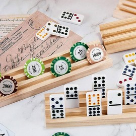 Healvian Wooden Domino Rack Organizer Tray for Domino Tiles Game Cards Natural Wood Design with Oblique Angle for Easy Viewing Accessory for Family Game Nights
