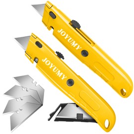 JOYUMY 2 Pack Box Cutter Utility Knife Retractable, Heavy Duty Box Knife Utility Knives Razor Knife Paper Knife, Compact Box Cutter for Cardboard, Boxes and Cartons, Extra Blades Storage in Handle