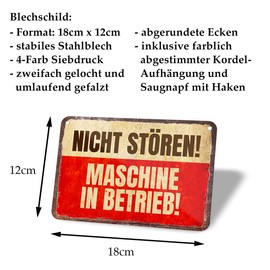 helges-shop Nicht stören Maschine in Betrieb Tin Sign - Metal Sign with Cord and Suction Cup - Retro Decorative Sign - Wall Decoration or Door Decoration for Workshop Fitness Gaming Party Room - 18 x