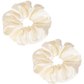 Silk Hair Scrunchies Light Yellow for Women Girls Curly Thick Hair Big Mulberry Silky Sleep Scrunchy Satin Elastic Hair Tie Bands Day Night Ponytail Holder No Crease Accessories