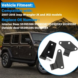 16PCS Door Hinge Assembly Kit Compatible with 2007-2018 Jeep Wrangler JK & JKU Unlimited Inside & Outside Replacement Set with 36 Bolts 55395386AB,55395386AC,55395386AC,55395386AE,55395386AF