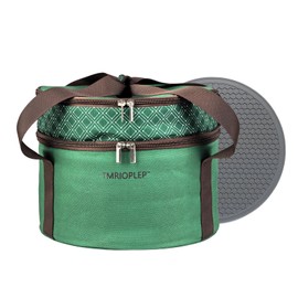 Tmrioplep Pie carrier, casserole carrier with holder, double round insulated bag, casserole carrier for hot and cold foods (Green)