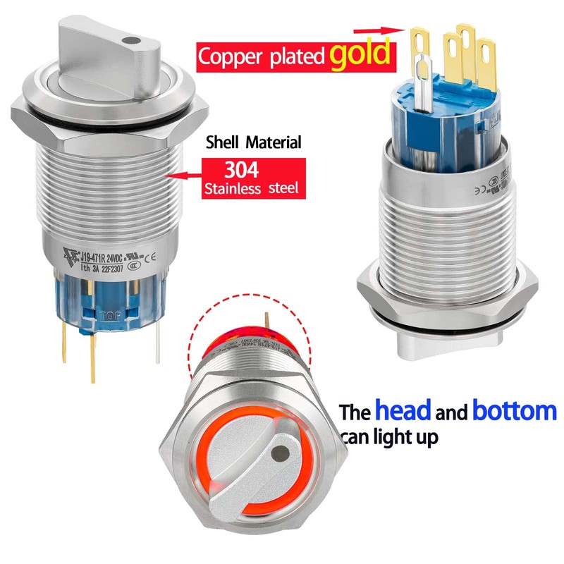 Rotary Switch 19mm 2 Positions with Red Led Light Latching