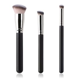 Foundation Contour Conceal Brush Set, 3Pcs Flat Angled Brushes Kabuki Under Eye Contour Brush Makeup Brush for Liquid, Cream, Powder, Blending, Blush Buffing, Highlight, Face Make Up Tools 370/270/170