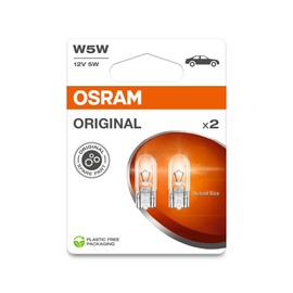 Osram Original Line 12 V, W5 W, Lamps with Glass Crimp Sockets, Double Blister Pack (2 Bulbs), White