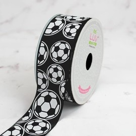 LUV Ribbons Grosgrain 1.5" Inch Soccer Balls Ribbon, Black