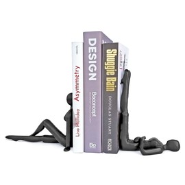Ambipolar Yoga-Style Black Decorative Bookends, Cast Iron Book Stand to Hold Books Heavy Duty, Book Stoppers for Home Decor, Office Desk, Living Room Decor