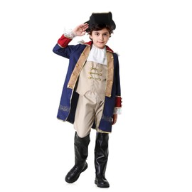 yolsun George Washington Costume for Boys, Boys Founding Father Costume, Colonial dress up Set for Children(7-9Years,Dark Blue)