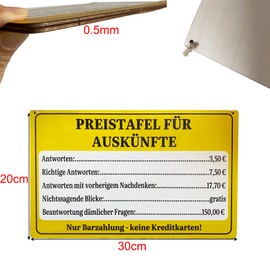 Price Board Information Sign 30 x 20 cm Funny Signs Office Wall Decoration Price Board Information Wooden Sign with String Signs with Sayings Funny Office Decoration Office Item Gift for Colleagues