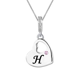KunBead 18 inch Initial H Letter Pink Heart Alphabet Love Charm Birthday Pendant Necklace for Wife