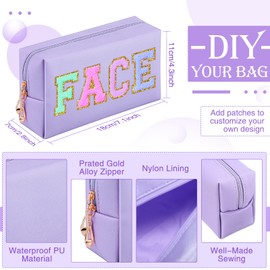 9 Bolsas de Maquillaje de Preppy Bolso Cosmético de Cuero PU Estuche Cosmético Neceser Impermeable Estuche de Lápices Monedero de Viaje Organizador Cosmético (Morado)