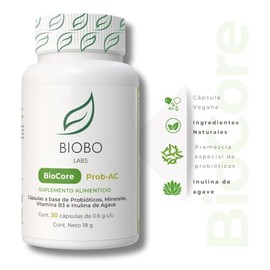 BioCore Prob-AC, Suplemento Alimenticio con Probióticos, Minerales, Vitamina B3 e Inulina de Agave, Cápsulas