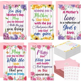 Motiskyy 100 Pcs Religious Mother's Day Cards with Envelopes and Stickers Floral Mother's Day Greeting Cards Bulk Assorted Blank Small Notecards for Mom Daughter Women, 5 Designs, 4 x 6 Inch