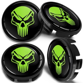 SkinoEu 4 x 65mm Wheel Centre Alloy Hub Center Caps Compatible with VW 3B7 601 171 / 6U7 601 171 Hubcaps Skull Black Green CV 39