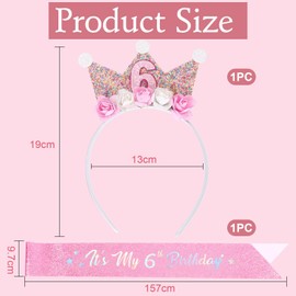 FloralGrace 6 Year Birthday Crown, Pink, L