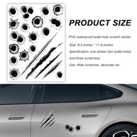 MUQIDA 3D Bullet Hole Car Stickers, Ultra-Realistic Fake Bullet Hole Auto Body Scratch Decal, Waterproof PVC Fake Hole Sticker Automotive Tattoo Decoration for Bumper Window Helmet (Style A)