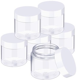SATINIOR 6 Pack 5 Oz Plastic Jars Containers with Lids Wide-mouth Refillable Leakproof Reusable Round Empty Jars for Travel Cosmetic Dry Food Spice Candy Cookie Home Kitchen Organizing (White)
