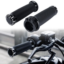 DREMIZER 1 Inch/25mm Motorcycle Handle Grips Handlebar Grips Cable Throttle Compatible with Harley Honda Yamaha Kawasaki Suzuki Dyna Sportster Street Glide 883 1200 Black